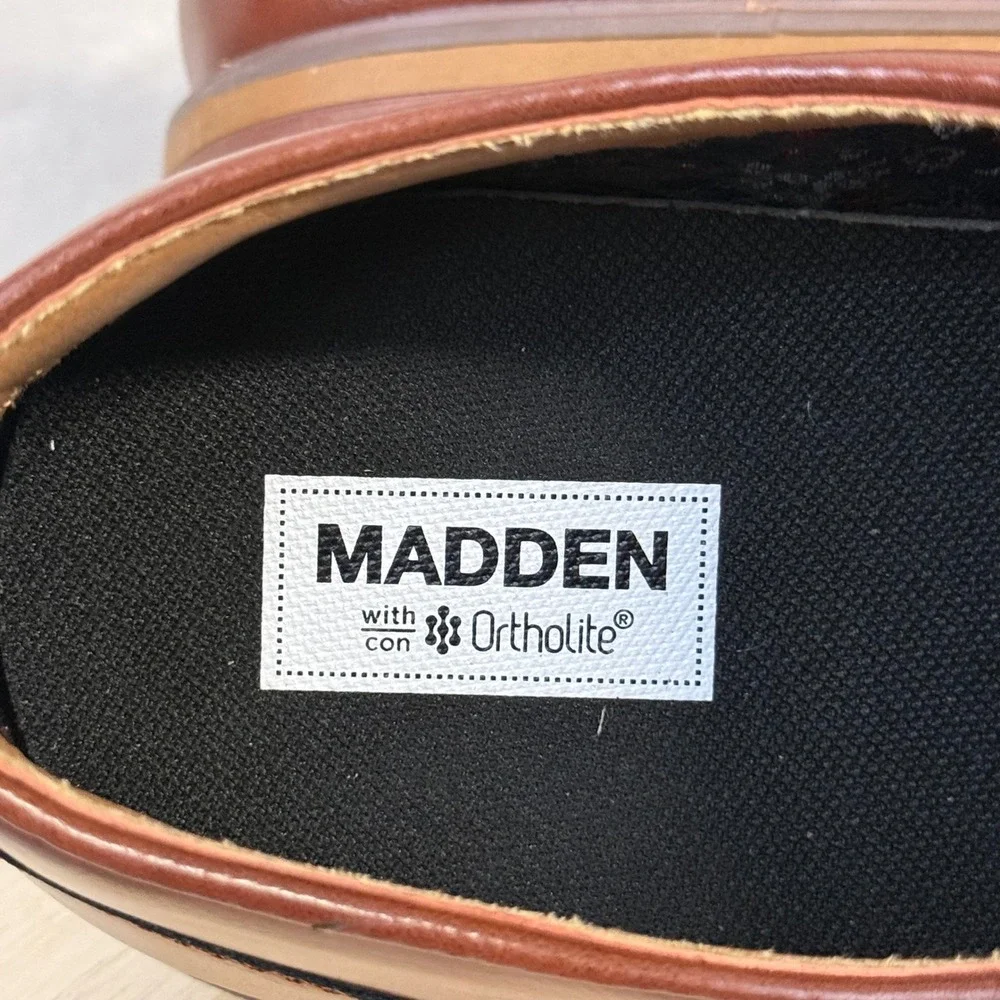 Madden Mens Brown Leather Derby Shoes Lace Up Dress Ortholite Cognac US 13